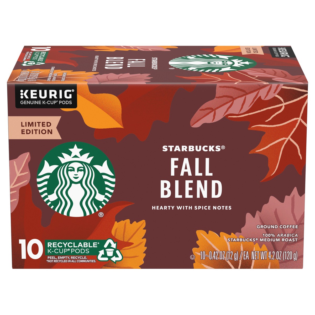 slide 8 of 11, Starbucks K-Cup Coffee Pods, Fall Blend Medium Roast Coffee for Keurig Brewers, 100% Arabica, Limited Edition, 1 Box - 4.2 oz, 4.2 oz