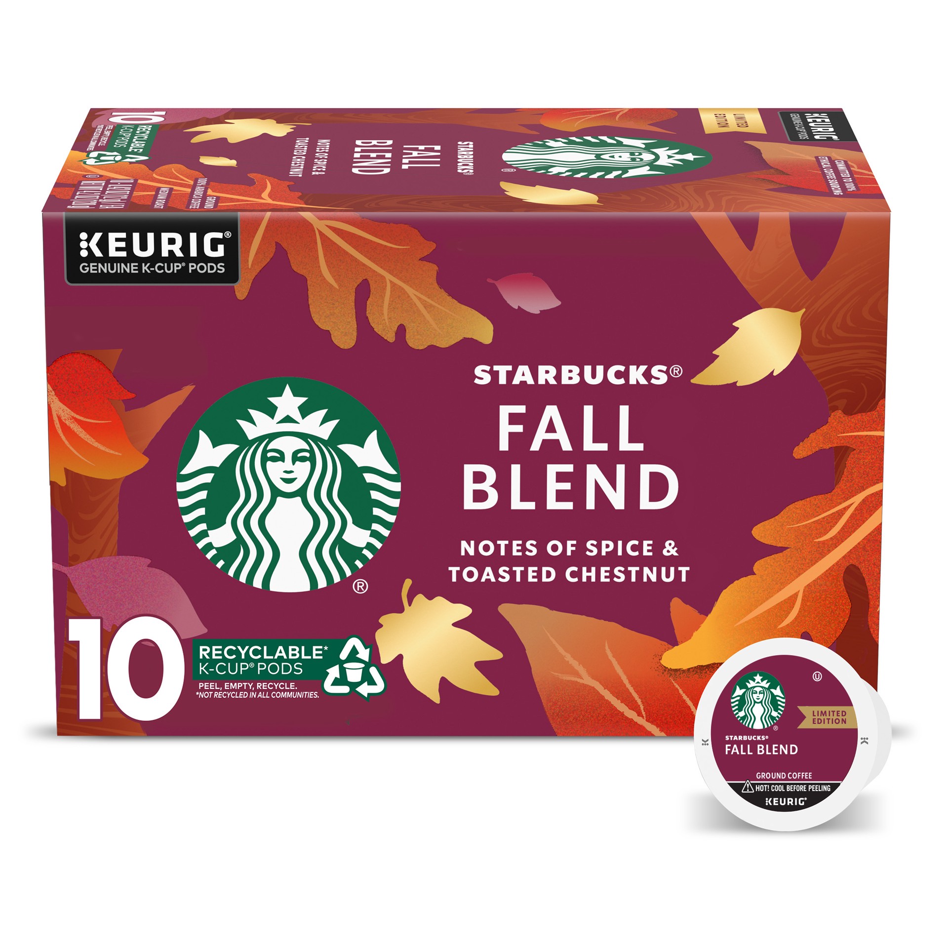 slide 1 of 11, Starbucks K-Cup Coffee Pods, Fall Blend Medium Roast Coffee for Keurig Brewers, 100% Arabica, Limited Edition, 1 Box - 4.2 oz, 4.2 oz