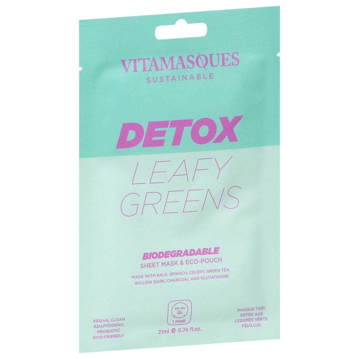 slide 7 of 9, Vitamasques Detox Biodegradable Leafy Greens Sheet Mask & Eco-Pouch 0.74 fl oz, 1 ct