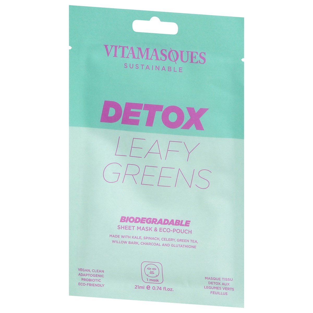 slide 3 of 9, Vitamasques Detox Biodegradable Leafy Greens Sheet Mask & Eco-Pouch 0.74 fl oz, 1 ct