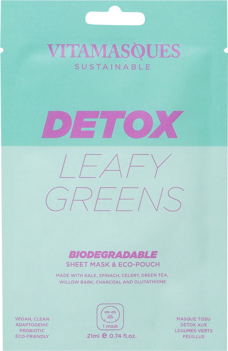 slide 8 of 9, Vitamasques Detox Biodegradable Leafy Greens Sheet Mask & Eco-Pouch 0.74 fl oz, 1 ct