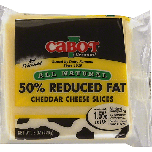 slide 2 of 3, Cabot Cheese Cheddar Slices 50% Low Fat, 8 oz