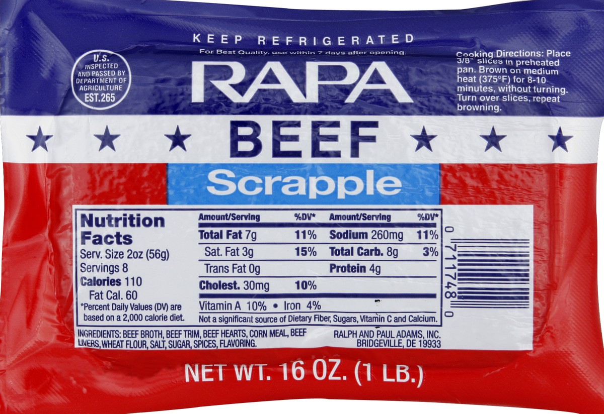 slide 5 of 5, RAPA Beef Scrapple, 16 oz