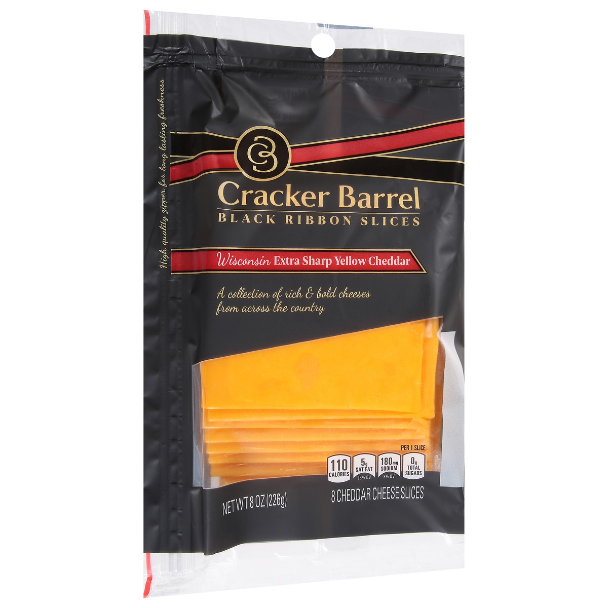 slide 3 of 11, Cracker Barrel Black Ribbon Slices Wisconsin Extra Sharp Yellow Cheddar Cheese Slices, 8 ct Pack, 8 ct