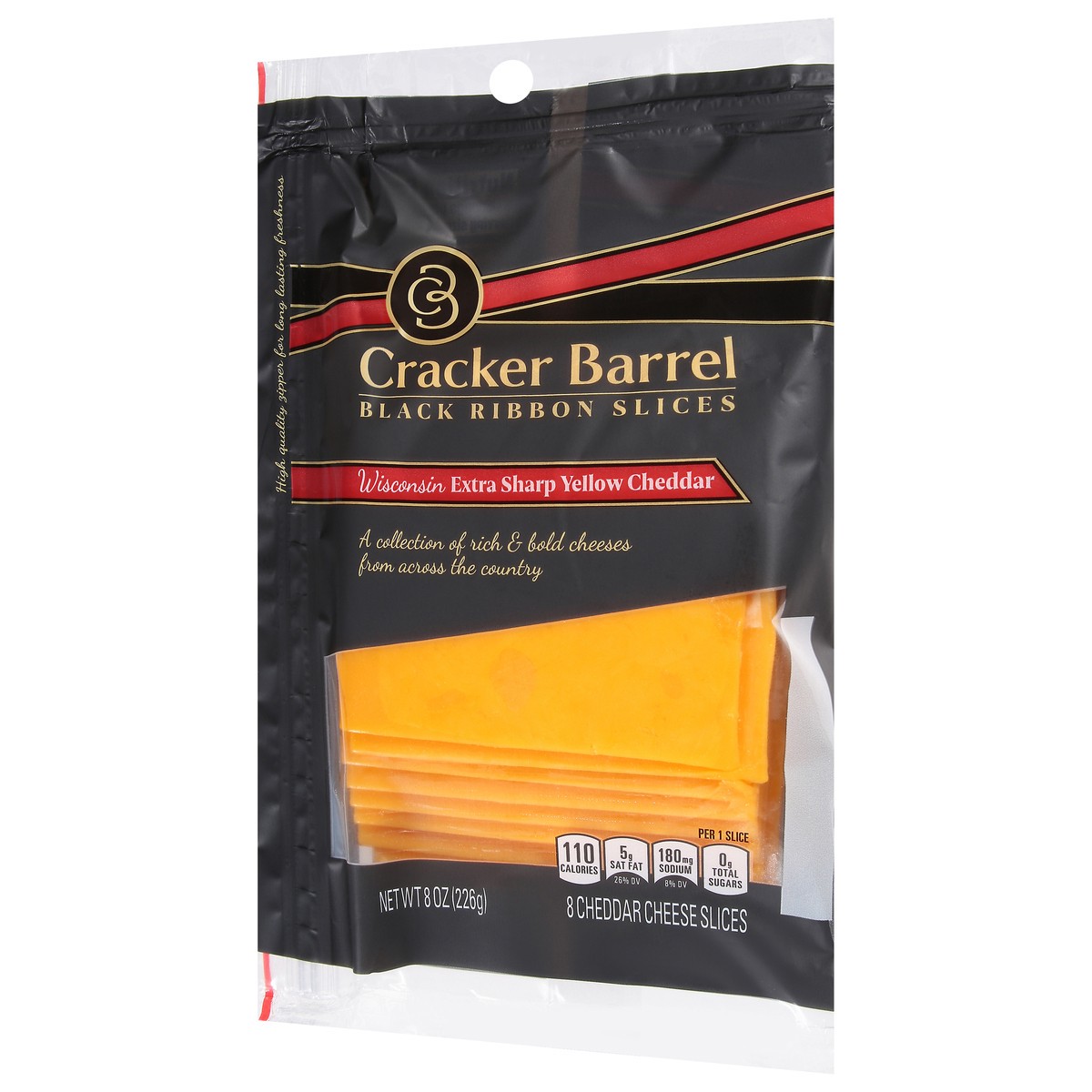 slide 7 of 11, Cracker Barrel Black Ribbon Slices Wisconsin Extra Sharp Yellow Cheddar Cheese Slices, 8 ct Pack, 8 ct