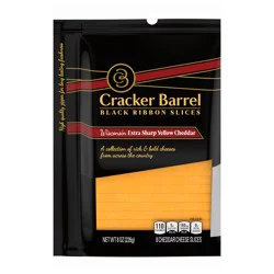 Cracker Barrel Black Ribbon Natural Slices Wisconsin Extra Sharp Yellow Cheddar Cheese Slices, 8 ct. Pouch