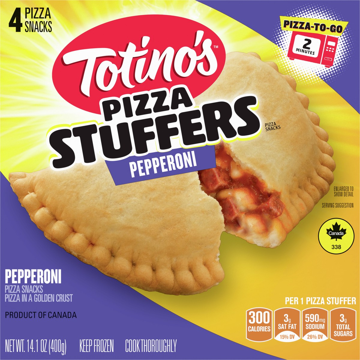 slide 2 of 9, Totino's Pizza Stuffers, Pepperoni Flavored, Frozen Snacks, 14.1 oz, 4 ct, 14.1 oz