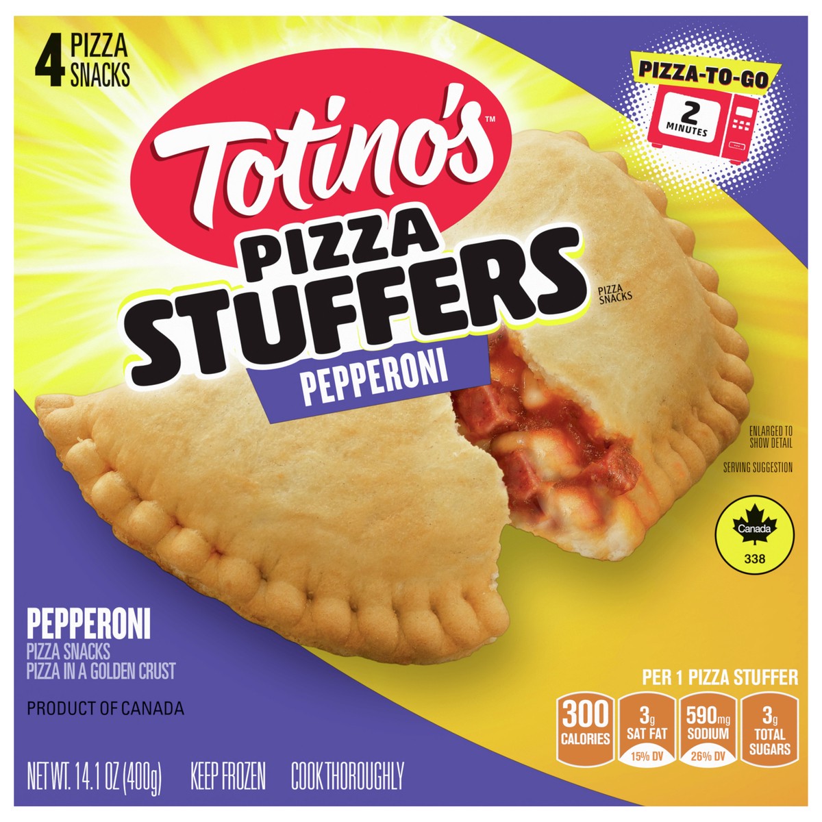 slide 1 of 9, Totino's Pizza Stuffers, Pepperoni Flavored, Frozen Snacks, 14.1 oz, 4 ct, 14.1 oz