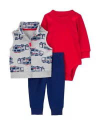 Carter's Carters Baby 3-Piece Firetruck Little Vest Set Heather/Navy/Red 3M