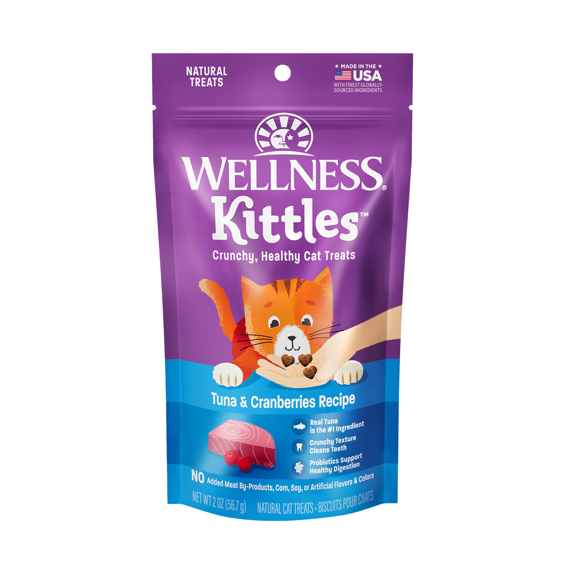 slide 1 of 4, Wellness Kittles Crunchy Natural Grain Free Cat Treats, Tuna & Cranberry, 2-Ounce Bag, 2 oz