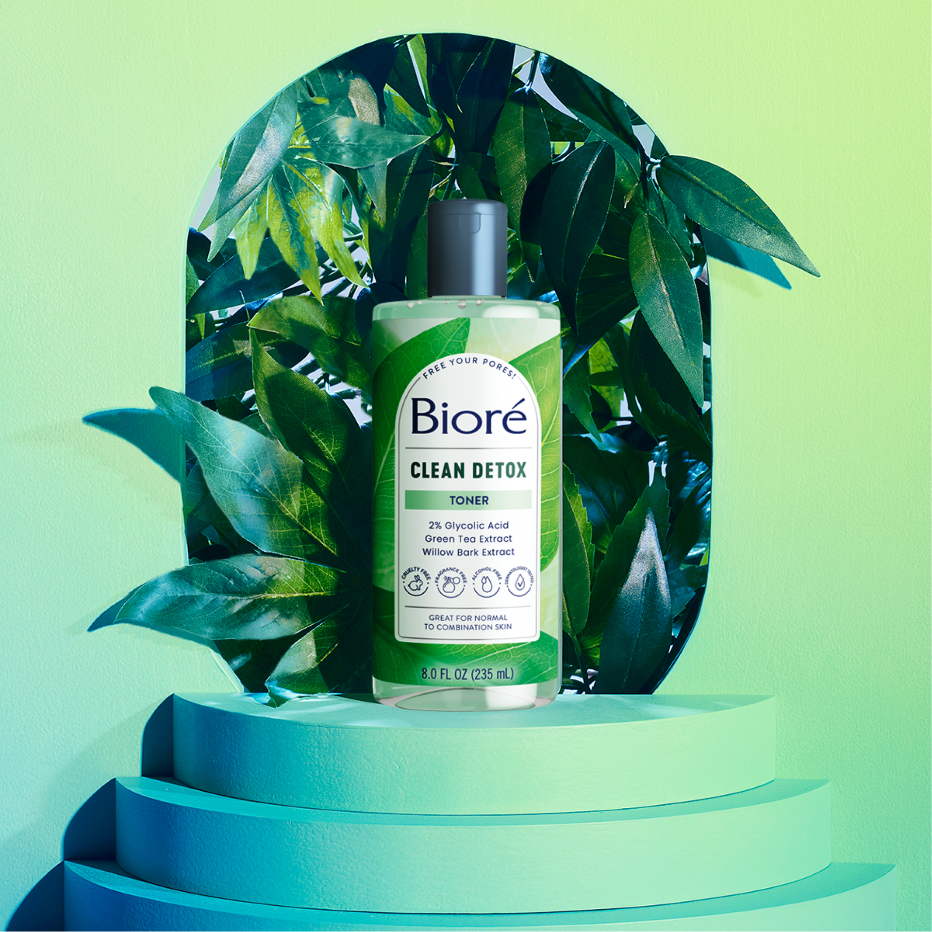 slide 5 of 5, Biore Clean Detox Sensitive Skin Toner, Exfoliating Toner, Alcohol Free Facial Toner, 2% Glycolic Acid, Normal to Combination Skin, 8 Fl Oz, 8 fl oz