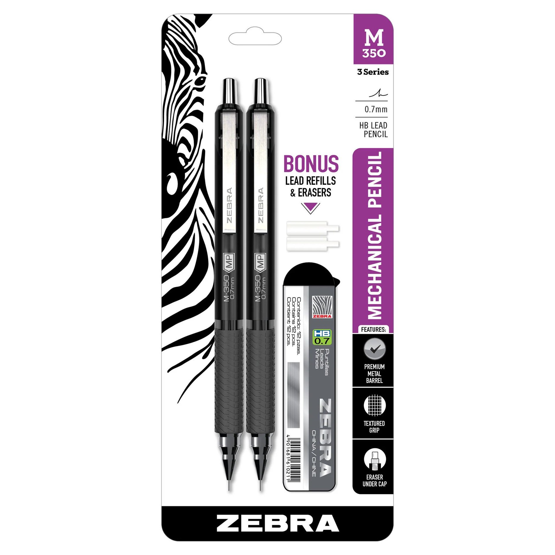 slide 1 of 1, Zebra 3 Series HB Lead 0.7mm Mechanical Pencil 1 ea, 2 ct