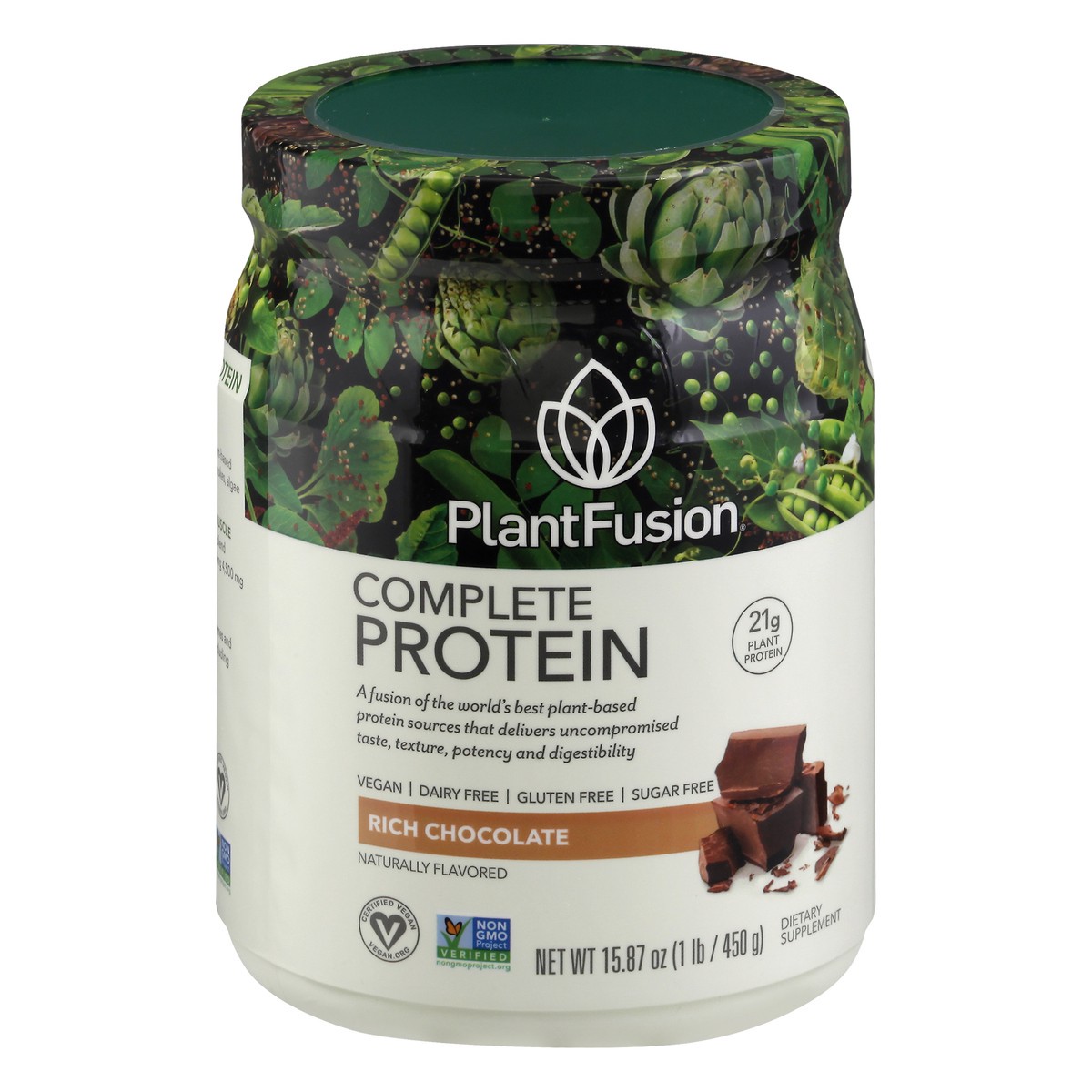 slide 1 of 9, PlantFusion Complete Plant Protein Powder Rich Chocolate Flavor, 1 lb