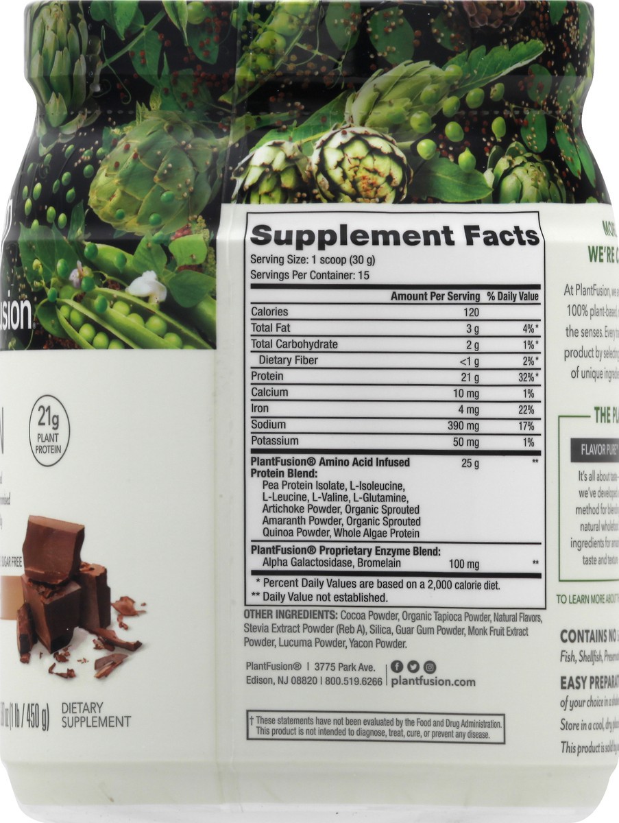 slide 8 of 9, PlantFusion Complete Plant Protein Powder Rich Chocolate Flavor, 1 lb