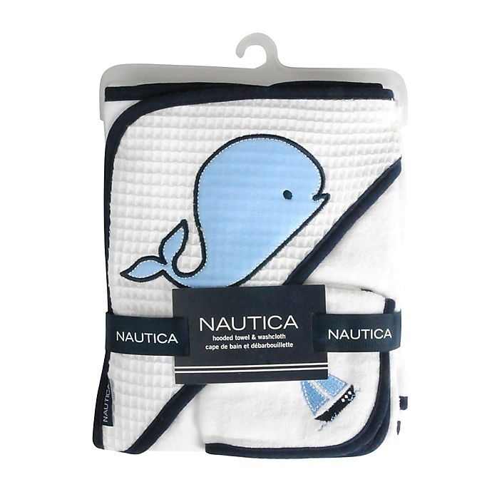 slide 3 of 5, Nautica Hooded Towel and Washcloth Set - Navy, 2 ct