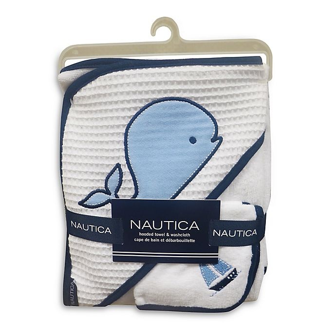 slide 1 of 5, Nautica Hooded Towel and Washcloth Set - Navy, 2 ct