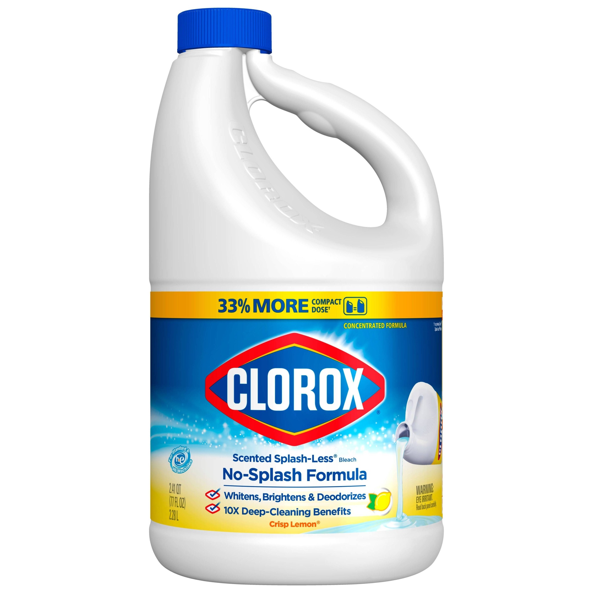 slide 1 of 5, Clorox Splash-Less Liquid Bleach, Crisp Lemon Bottle, 77 oz