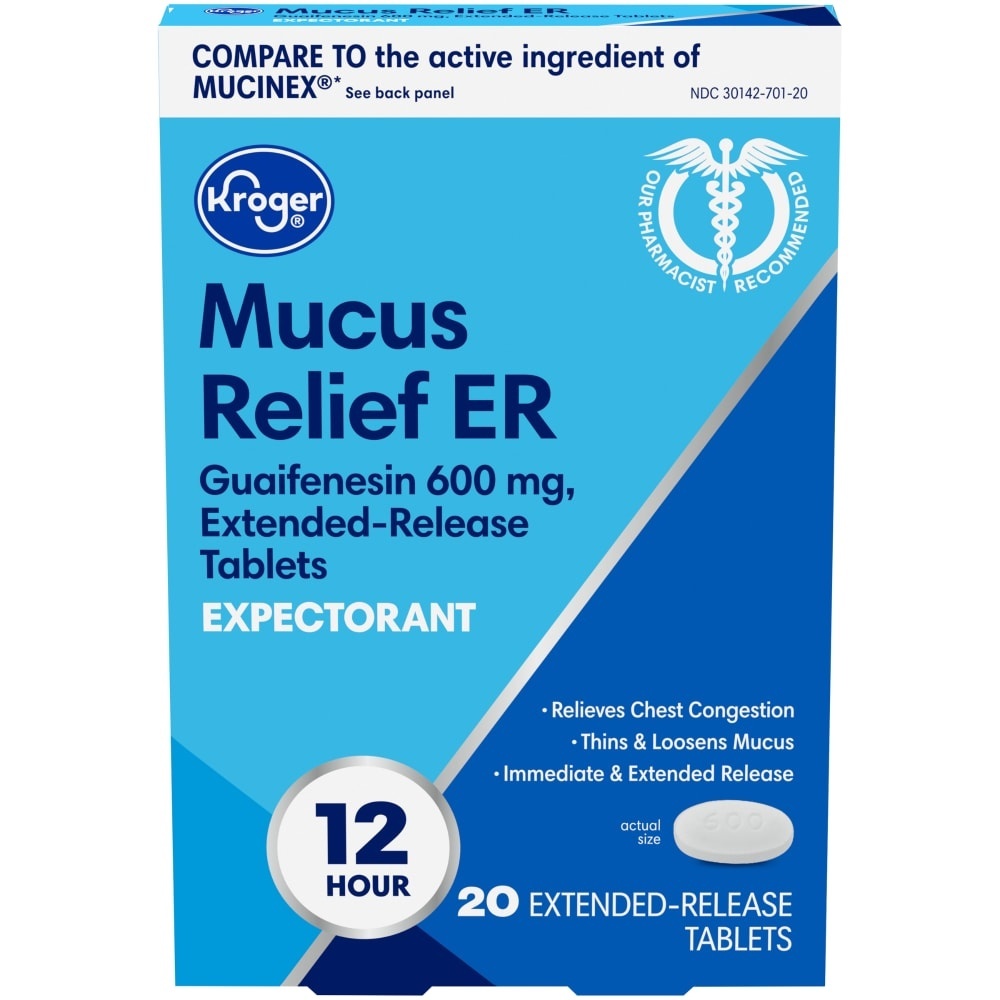 slide 1 of 1, Kroger Mucus Relief ER Expectorant, 20 ct