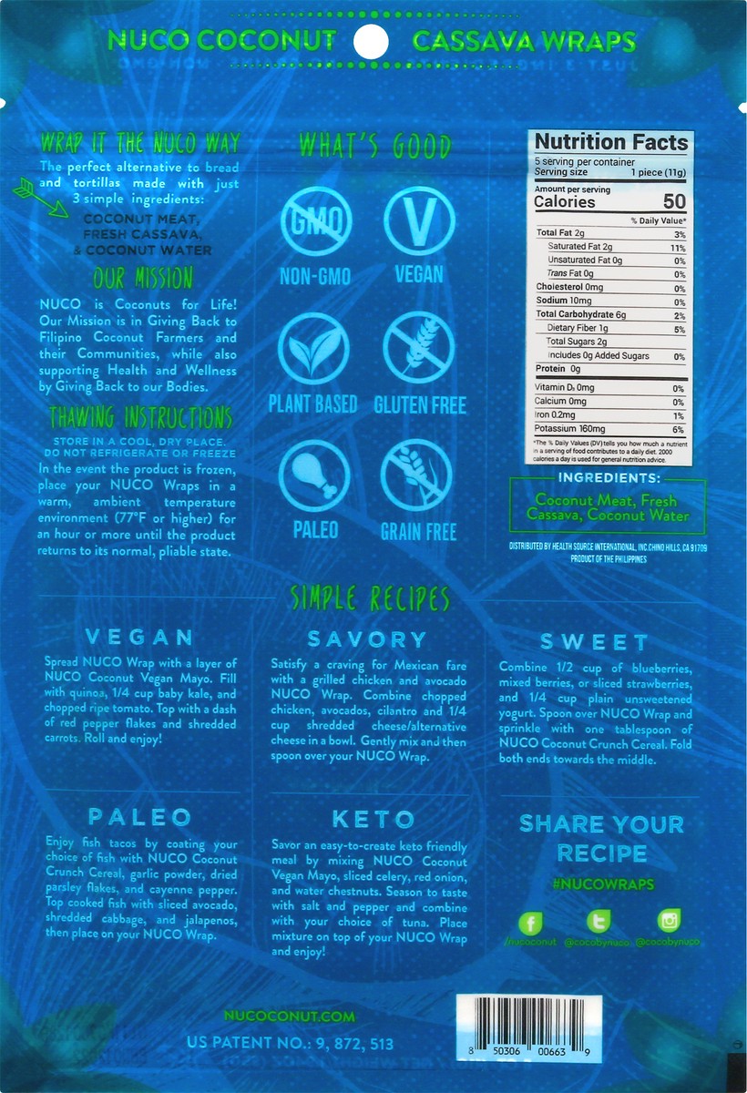 slide 6 of 9, NUCO Milder Coconut Flavor Coconut Cassava Wraps 5 ea, 5 ct