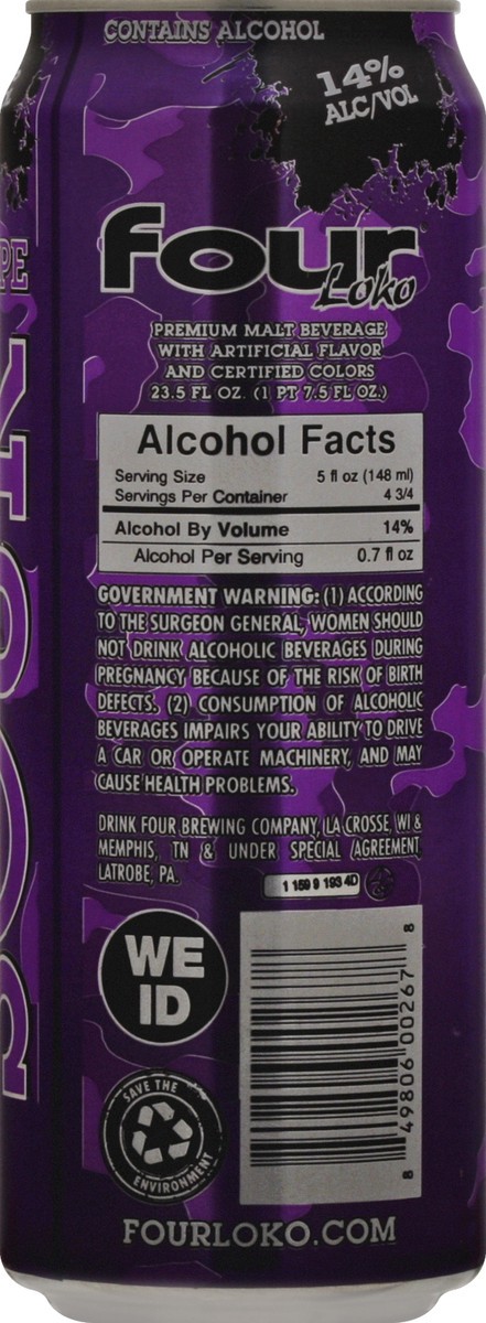 slide 3 of 7, Four Loko Sour Grape Beer 23.5 fl oz, 23.5 fl oz
