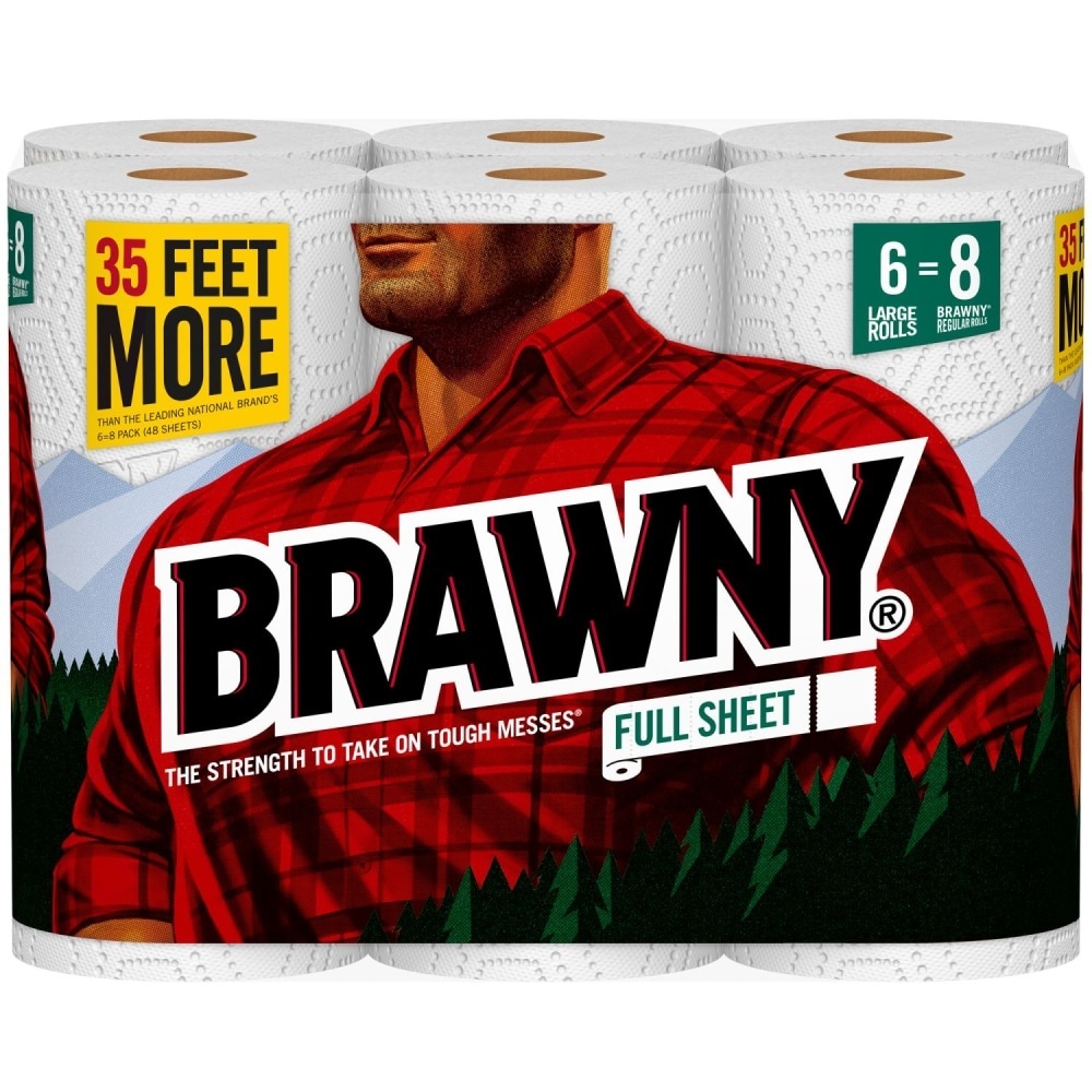 slide 1 of 1, Brawny Full Sheet Large Paper Towel Rolls, 6 ct