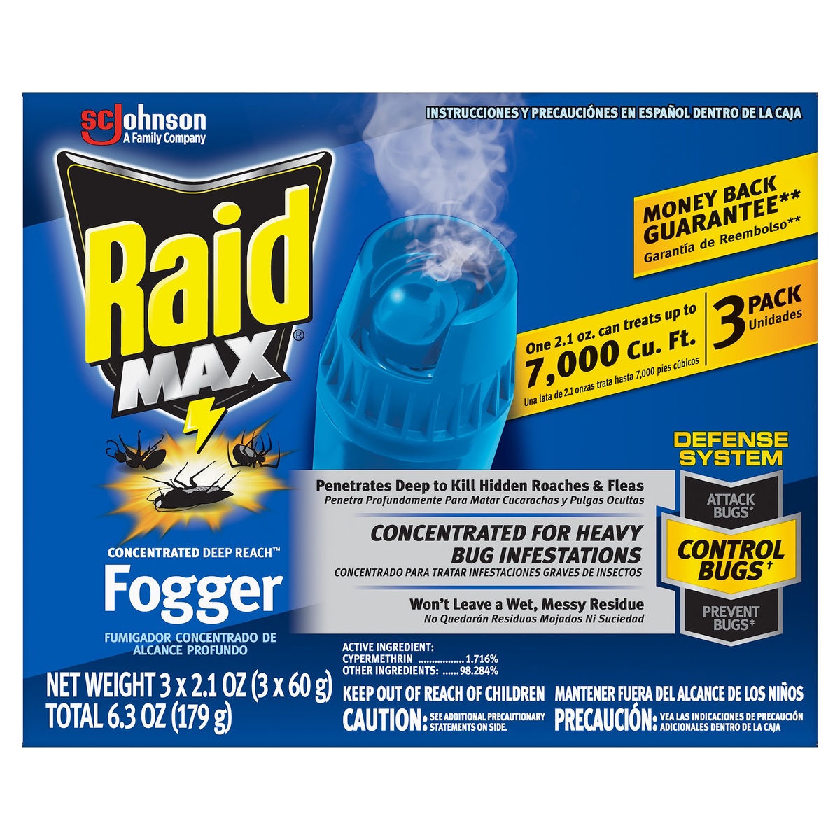 slide 1 of 7, Raid Max Concentrated Deep Reach Insecticide Fogge, 3 ct; 2.1 oz