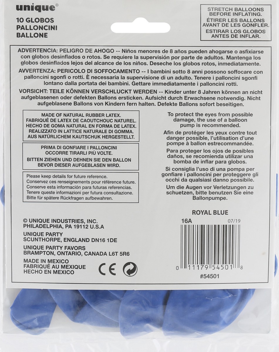 slide 6 of 7, Unique Blue Balloon 12", 10 ct