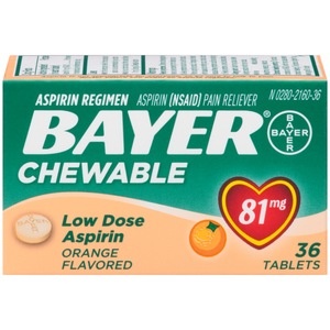 slide 1 of 1, Bayer Aspirin Aspirin Regimen Bayer, 81mg Chewable Tablets, Pain Reliever, Orange, 36/Pack, 36 ct