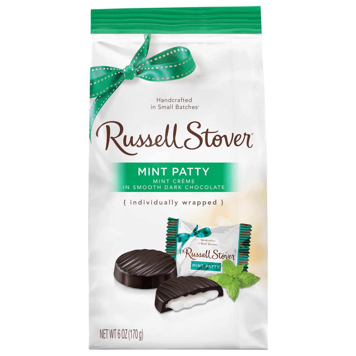 slide 1 of 1, RUSSELL STOVER Dark Chocolate Mint Patty, 6 oz. bag (˜ 12 pieces), 6 oz