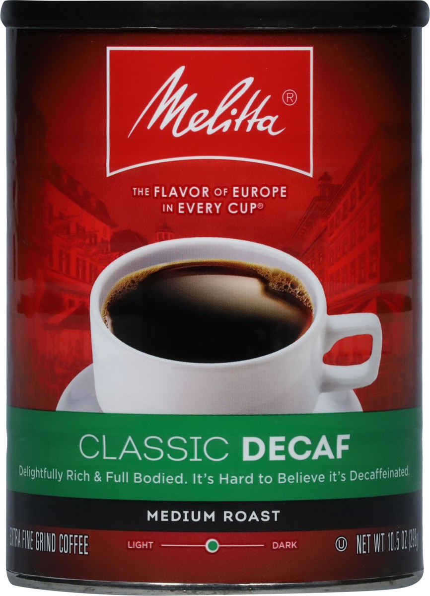 slide 6 of 9, Melitta Coffee, Extra Fine Grind, Medium Roast, Classic, Decaf, 10.5 oz