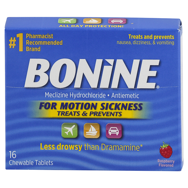 slide 1 of 1, Bonine Raspberry Motion Sickness Tablets, 16 ct
