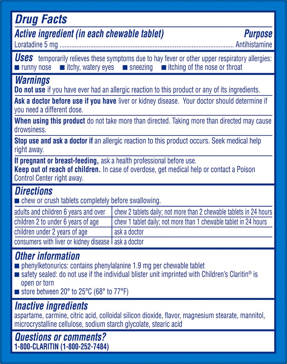 slide 6 of 11, Children's Claritin Loratadine Allergy Relief 24 Hour Non-Drowsy Bubble Gum Chewable Tablets - 30c, 30 ct