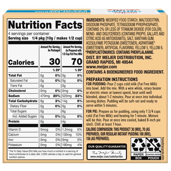 slide 20 of 29, Meijer Sugar Free Instant Vanilla Pudding & Pie Filling, 1.34 oz