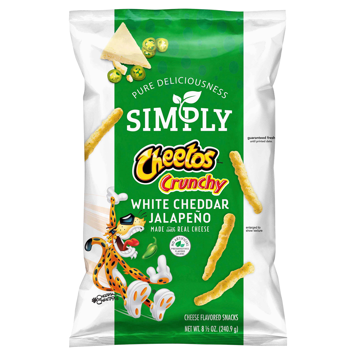 slide 1 of 1, Cheetos Simply Crunchy Cheese Flavored Snacks White Cheddar Jalapeno 8 1/2 Oz, 8.5 oz