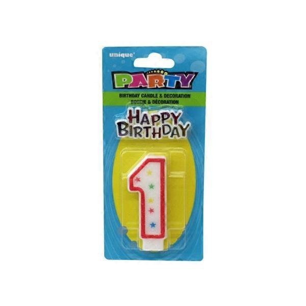 slide 1 of 1, Unique Industries Numeral 1 Glitter Candle With Cake Decoration, 1 ct