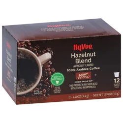 Hy-vee Light Roast Hazelnut Blend 100% Arabica Coffee Single Serve Cups - 12 ct