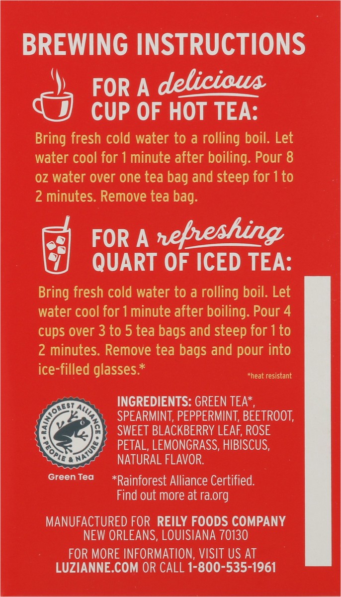 slide 16 of 16, Luzianne Southern Blends Mint & Rose Blossom Green Tea 18 Bags, 18 ct