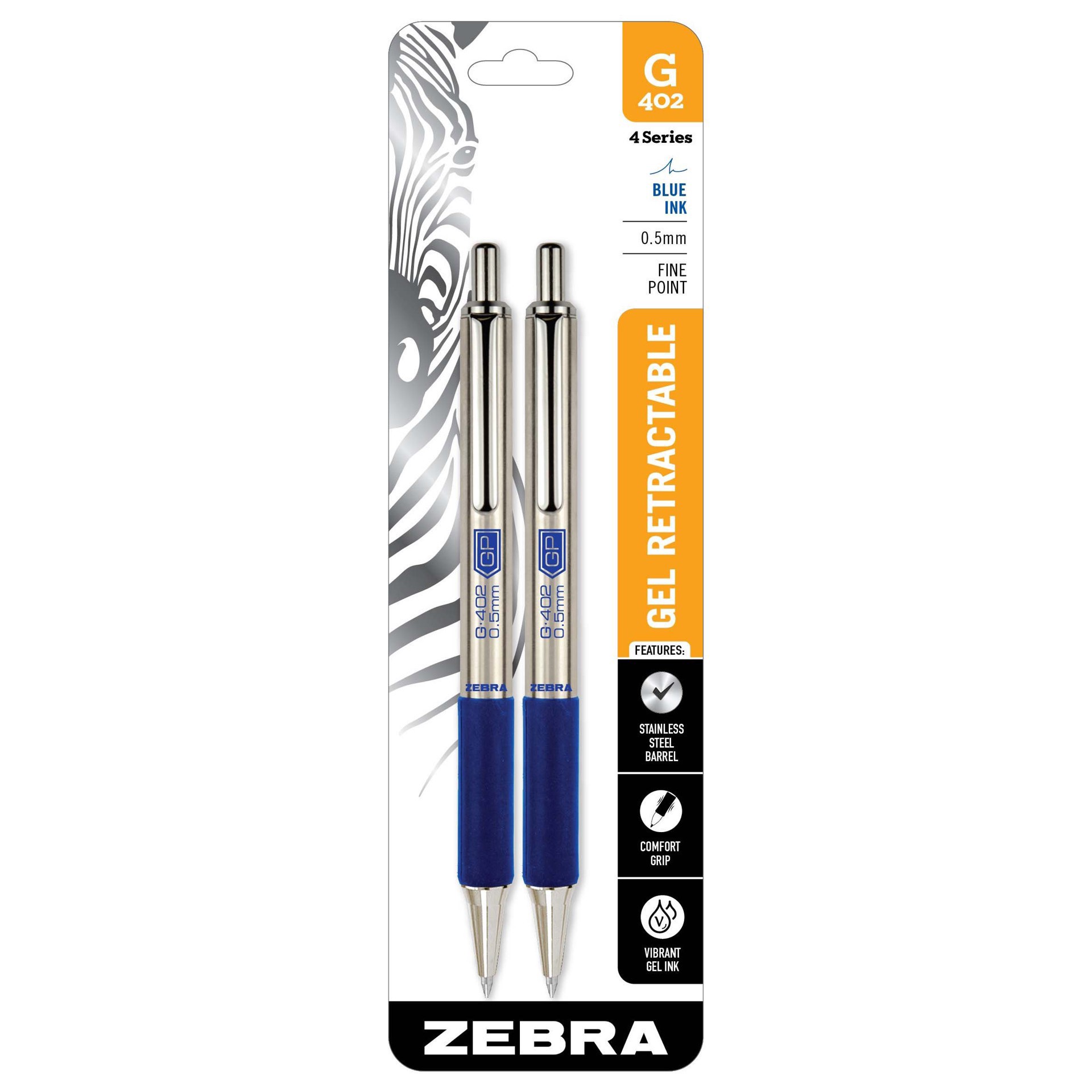 slide 1 of 1, Zebra G-402 0.5mm Retractable Gel Pens - Blue Ink, 2 ct