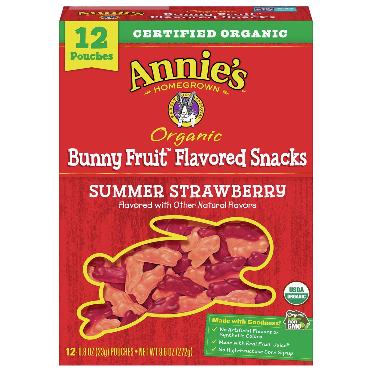 slide 1 of 9, Annie's Organic Summer Strawberry Bunny Fruit Snacks, 12 ct, 9.6 oz, 12 ct