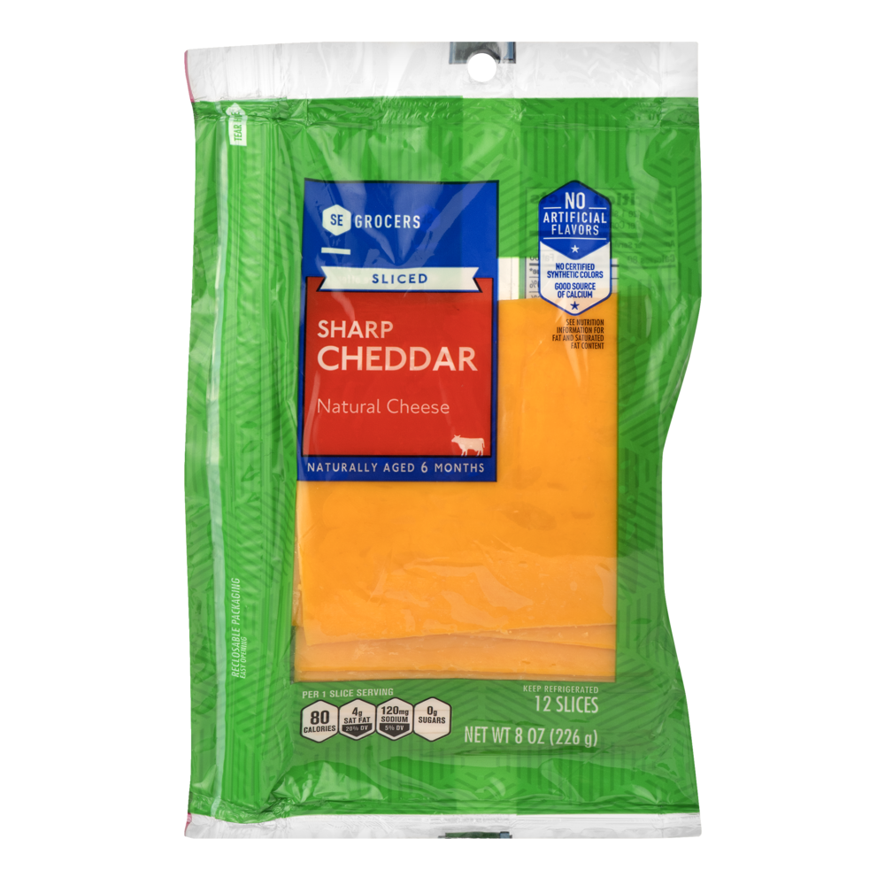 slide 1 of 1, SE Grocers Sliced Sharp Cheddar Natural Cheese, 12 ct; 8 oz