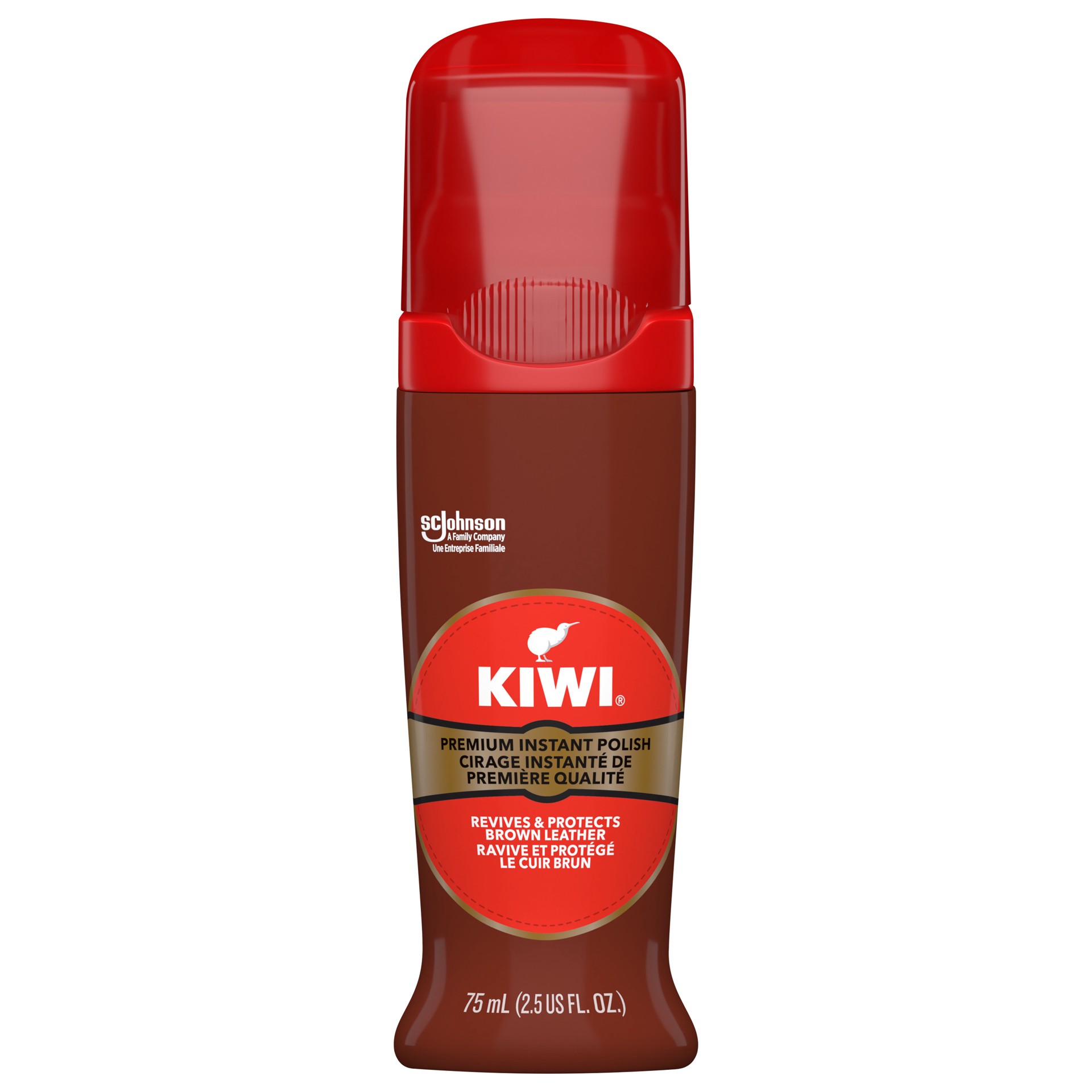 slide 1 of 5, KIWI Instant Shine & Protect, Brown Liquid Shoe Polish, 2.5 oz (1 Bottle with Sponge Applicator), 2.5 oz