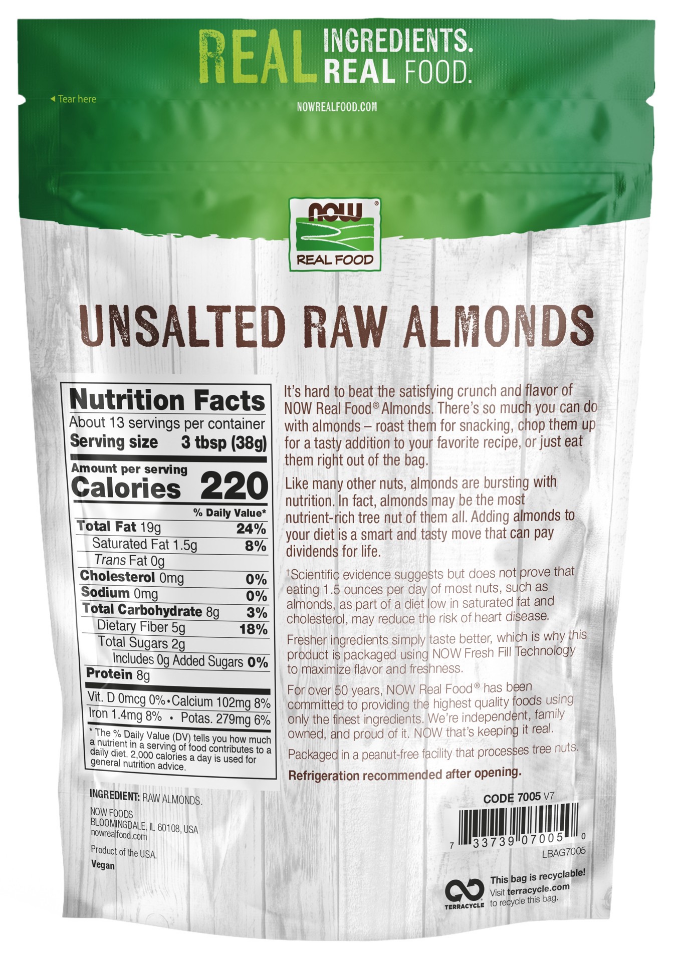 slide 3 of 3, NOW Real Food Almonds, Raw & Unsalted - 16 oz., 16 oz