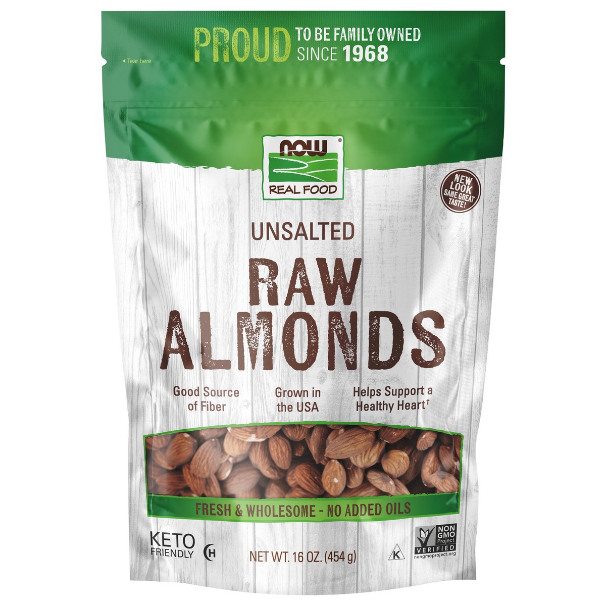 slide 1 of 3, NOW Real Food Almonds, Raw & Unsalted - 16 oz., 16 oz