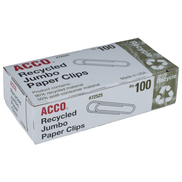 slide 2 of 3, ACCO Recycled PaPer Clips, Jumbo (100 Per Box, 10 Boxes Per Pack), 1 ct