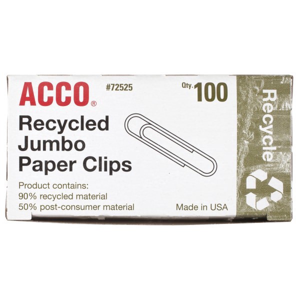 slide 1 of 3, ACCO Recycled PaPer Clips, Jumbo (100 Per Box, 10 Boxes Per Pack), 1 ct