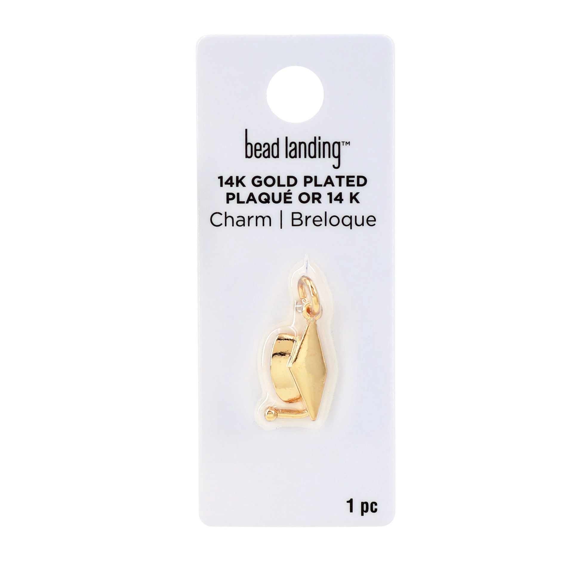 slide 3 of 4, 14k Gold Plated Graduation Cap Charm By Bead Landing, 0.31 in x 0.87 in x 0.08 in