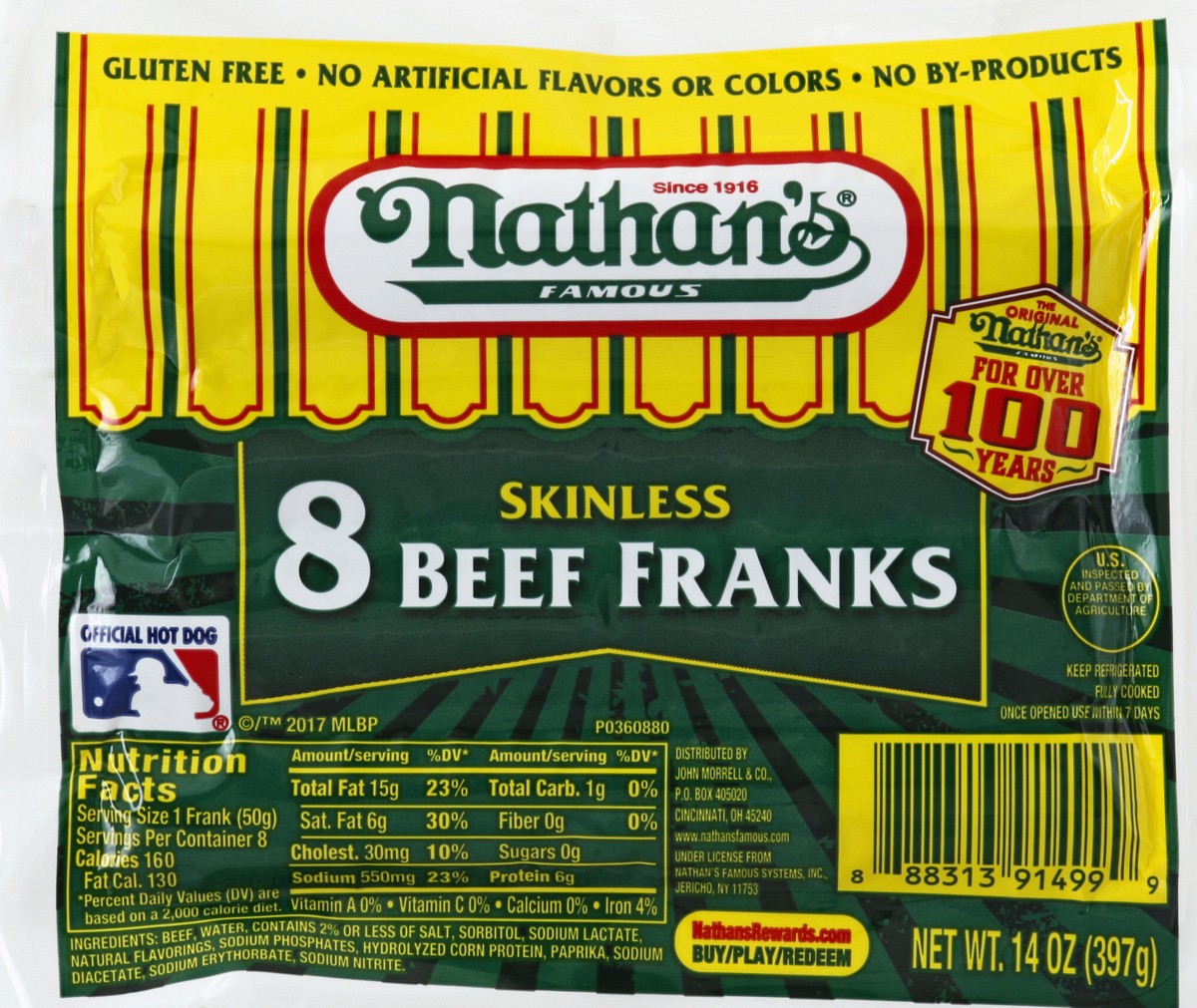 slide 6 of 9, Nathan's Famous Franks, 12 oz