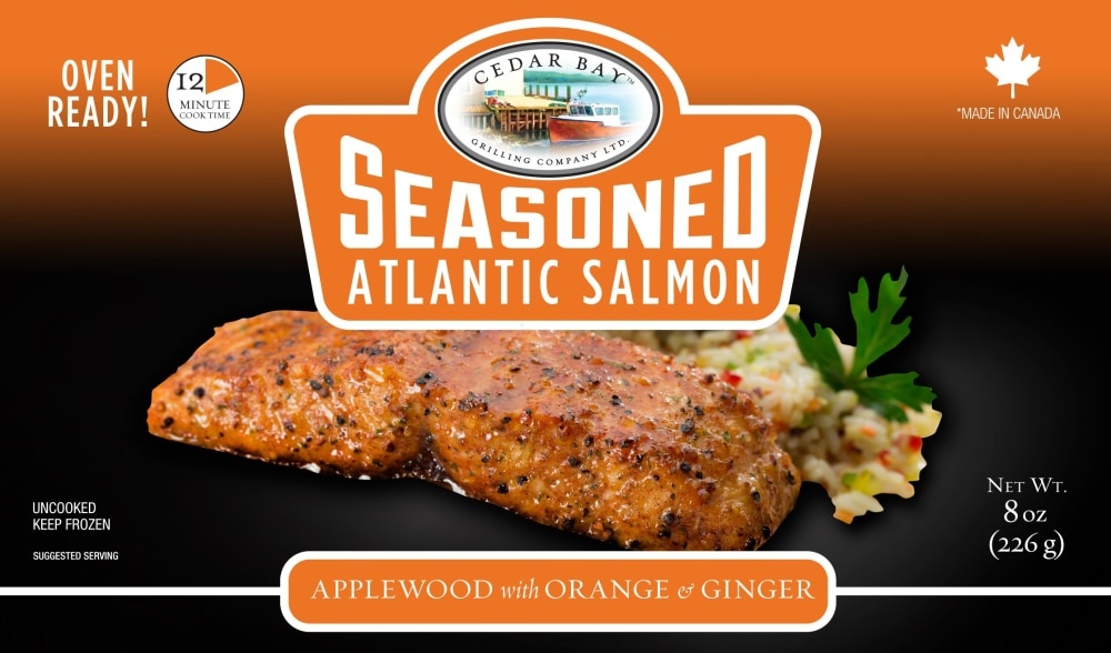 slide 1 of 1, Cedar Bay Grilling Company Ltd. Seasoned Applewood W/ Orange And Ginger Atlantic Salmon, 8 oz