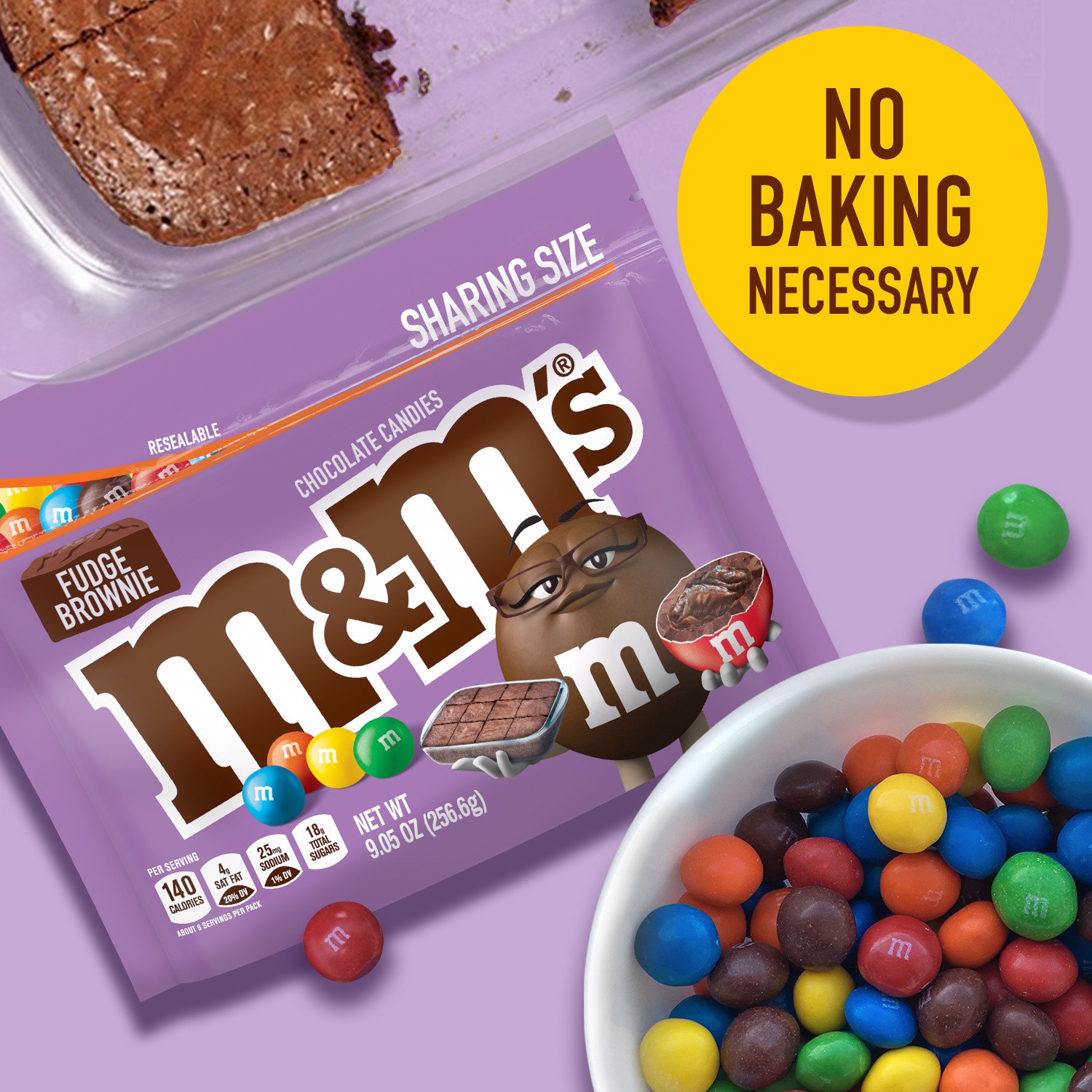 slide 4 of 8, M&M's Fudge Brownie Chocolate Candy, Sharing Size, 9.05 oz Bag, 9.05 oz
