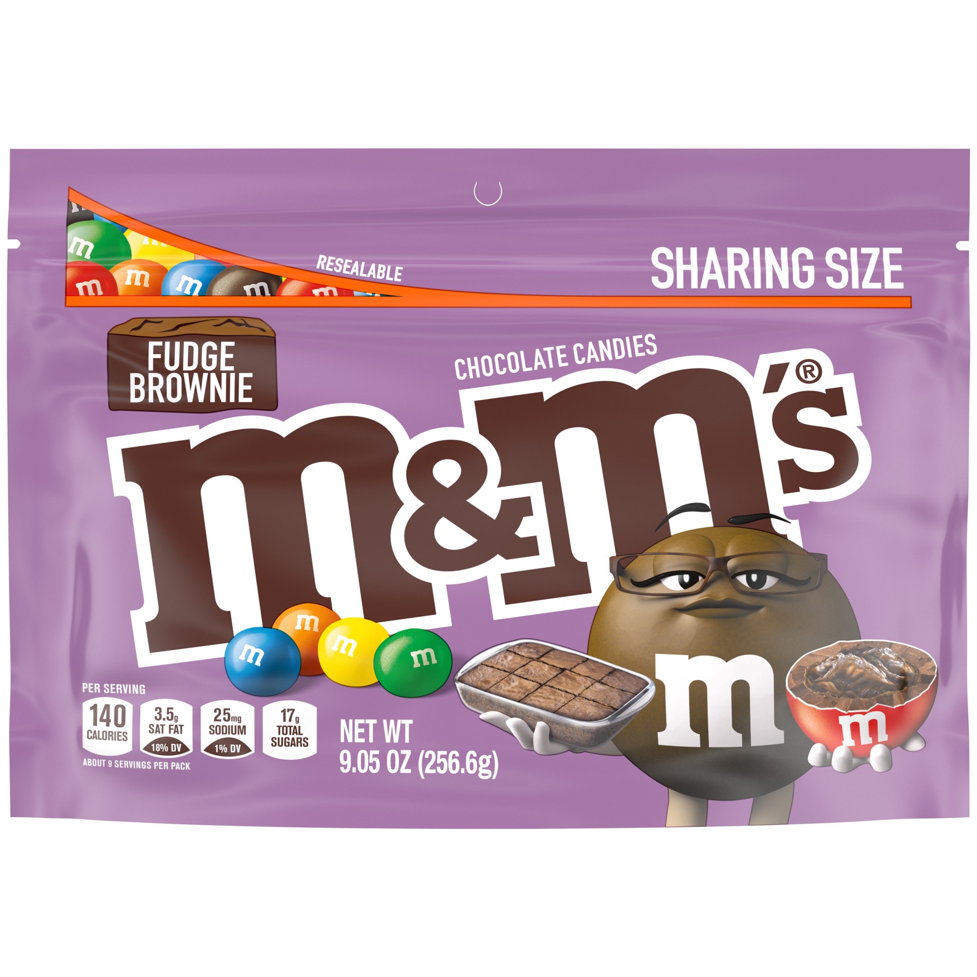 slide 1 of 8, M&M's Fudge Brownie Chocolate Candy, Sharing Size, 9.05 oz Bag, 9.05 oz